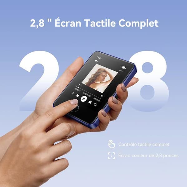 AGPTEK 64GB MP3-spelare, Bluetooth 5.3 MP3-spelare, 2,8 tums full pekskärm, Inbyggd högtalare, HiFi-ljudkvalitet, Blå