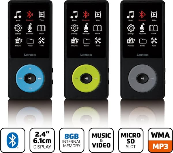 Lenco Xemio-860BU - MP3/MP4-spelare med Bluetooth och 8GB internminne - Blå