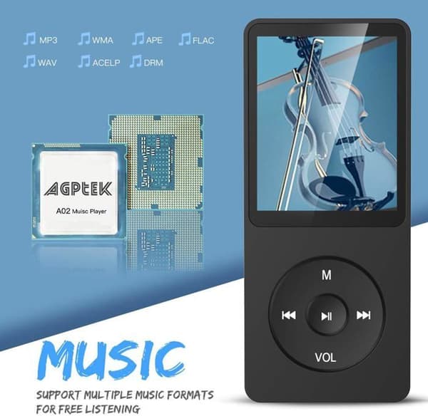 AGPTEK 32GB MP3 Bluetooth 5.3 med högtalare Musikspelare 70H Ultralång batteritid, FM-radioinspelning, utan hörlurar