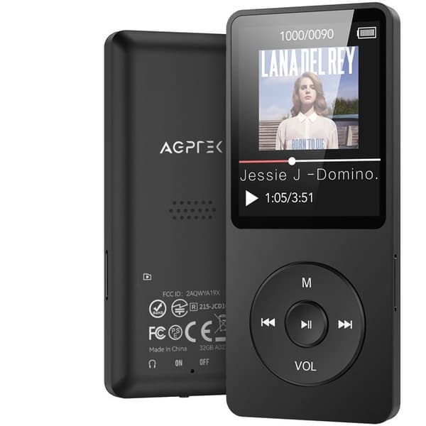 AGPTEK 32GB MP3 Bluetooth 5.3 med högtalare Musikspelare 70H Ultralång batteritid, FM-radioinspelning, utan hörlurar