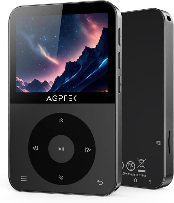 AGPTEK 64GB MP3 Bluetooth 5,3, 2,3 tums landskapsskärm Musikspelare Sport HiFi Metal Audio Walkman med stegräknare/radio Svart