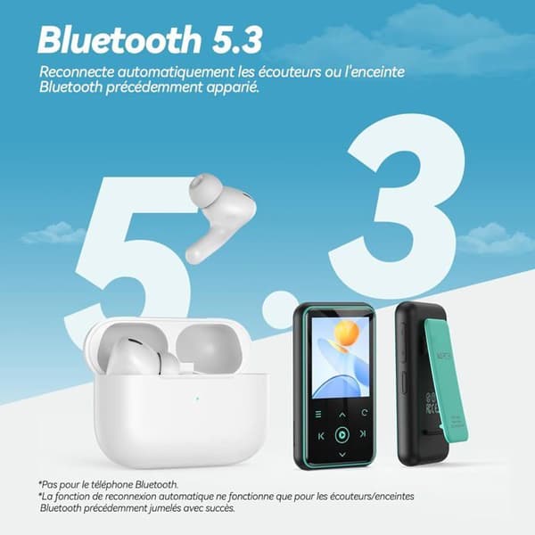 AGPTEK 64GB Bluetooth 5.3 MP3-spelare med klämma, 1,8 tums HiFi-sportmusikspelare med FM-radio/stegräknare/inspelare - blå