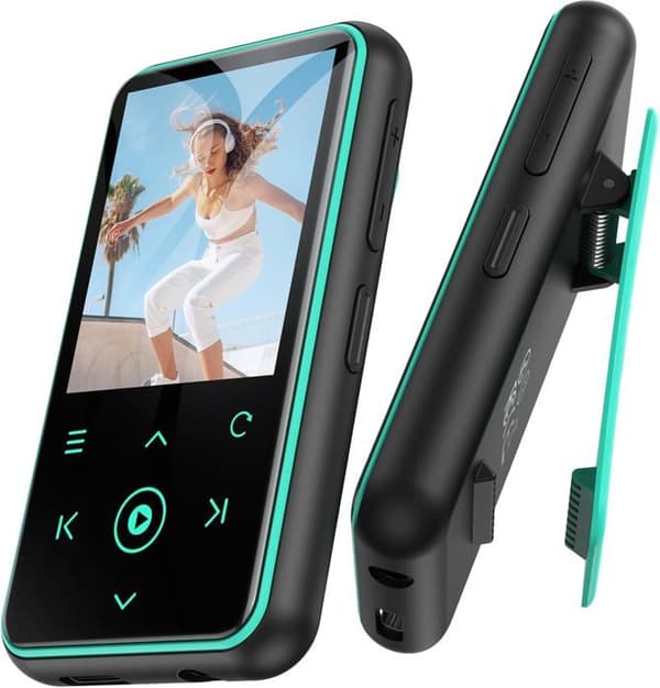 AGPTEK 64GB Bluetooth 5.3 MP3-spelare med klämma, 1,8 tums HiFi-sportmusikspelare med FM-radio/stegräknare/inspelare - blå