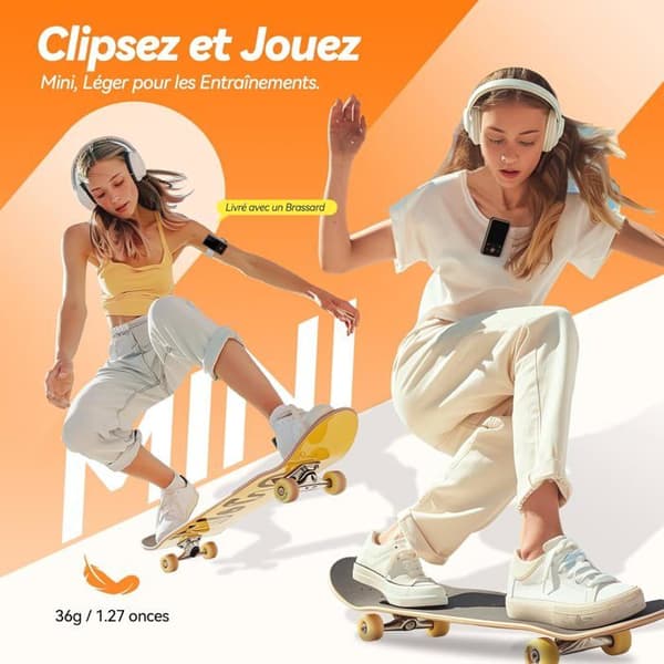 AGPTEK 64GB Bluetooth 5.3 MP3-spelare med klämma, 1,8 tums HiFi-sportmusikspelare med FM-radio/stegräknare/inspelare - Orange