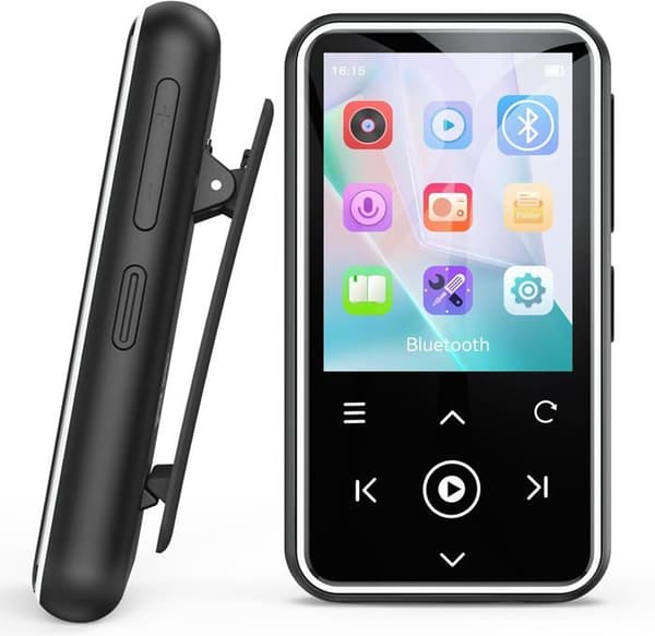 AGPTEK 64GB Bluetooth 5.3 MP3-spelare med klämma, 1,8 tums HiFi-sportmusikspelare med FM-radio/stegräknare/inspelare - Vit