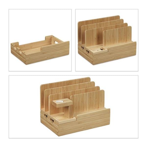 Relaxdays laddningsstation, smartklocka, bambu, HxLxB: 15 x 21,5 x 15 cm, stöd, för bord, natur