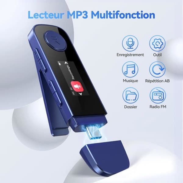 AGPTEK 64GB USB C Mp3-spelare med Bluetooth 5.3, Type-C MP3 HiFi förlustfri musik med FM-radio/inspelare