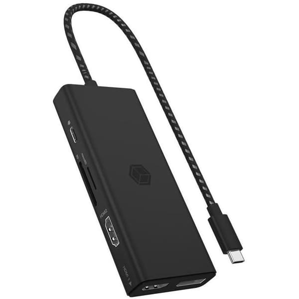 ICY BOX Dockningsstation - IB-DK4011-CPD - HDMI, USB-A, DisplayPort, SD/microSD-kortläsare - Vit/svart