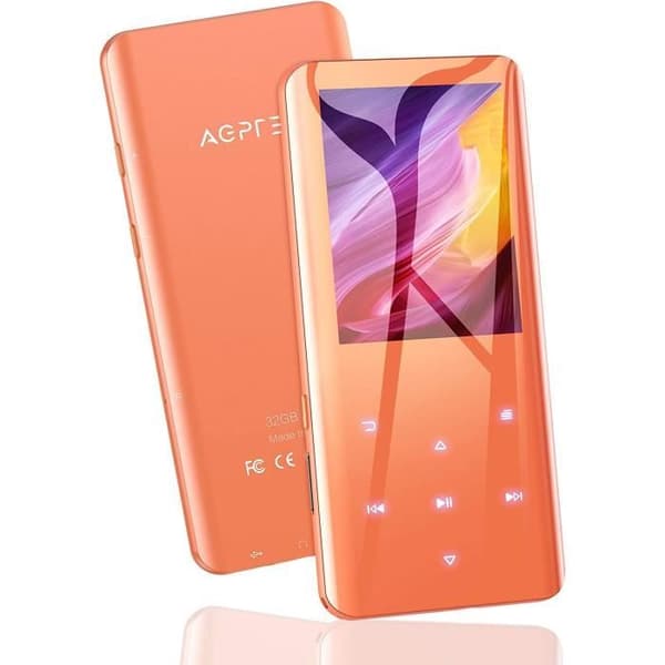 AGPTEK 32GB Bluetooth 5.0 MP3-högtalare med pekknappar, 2,4 tum stor skärm musikspelare Sport HiFi Metal Audio