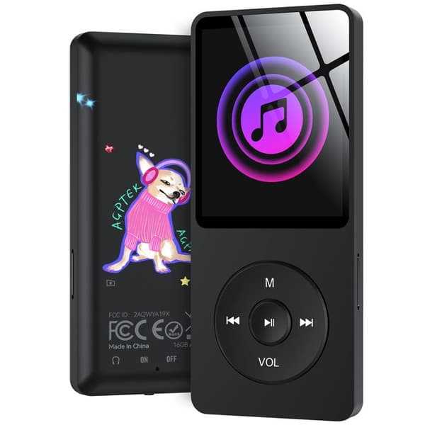 AGPTEK MP3-spelare Lång batteritid Upp till 70 timmar musikspelare med FM-radio, inspelning, TF-kort upp till 128 GB-svart