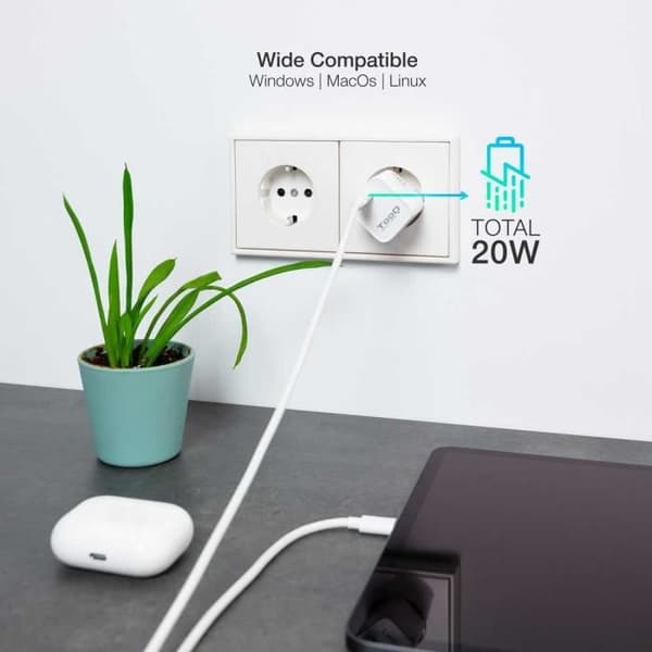 TOOQ USB-dockningsstation - Vit USB Typ C-port för mobiltelefoner, surfplattor, smartphones