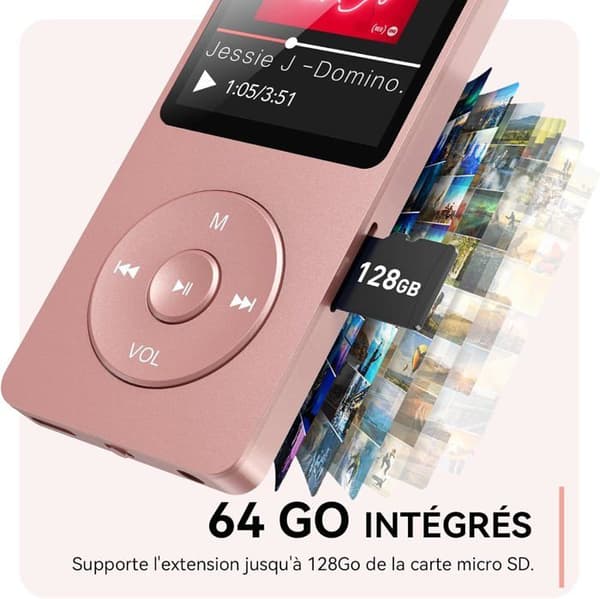AGPTEK MP3 Klassisk 64Go Ultra-Lång Batteritid upp till 70 timmar musikspelning med 1.8 tums skärm