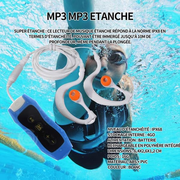 INN MP3-spelare 6,4x2,6x1,2cm 4G FM-radio IPX8 musikspelare vattentät spelare vattentät musikspelare simning dykning promenader