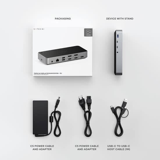 Dockningsstation - Satechi - Triple Display 4K - USB-A och USB-C - 100W strömförsörjning - Grå