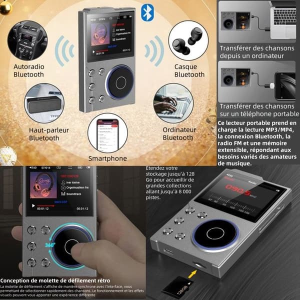 INN Walkman hifi-spelare 16go 2,4 tum skärm mp3/mp4 walkman bluetooth uppladdningsbar utbyggbart minne radio musikspelare