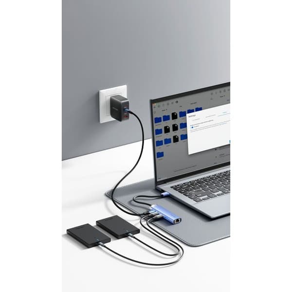 Vention 5-i-1 USB 3.0 till RJ45/3xUSB 3.0/USB-C Blå Aluminiumlegering Typ