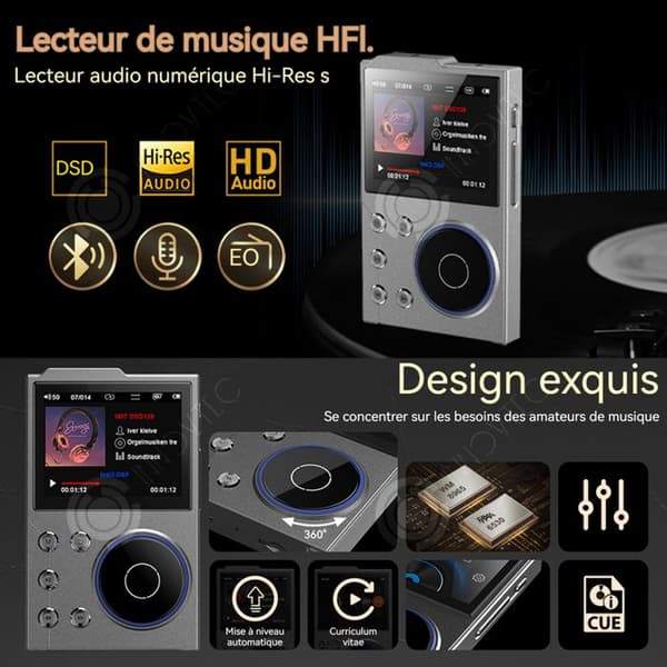 INN MP3 HiFi Surfans med Bluetooth 2,4 tum Digital ljudspelare med hög upplösning DSD utan förlust med 16+16 Go minneskort