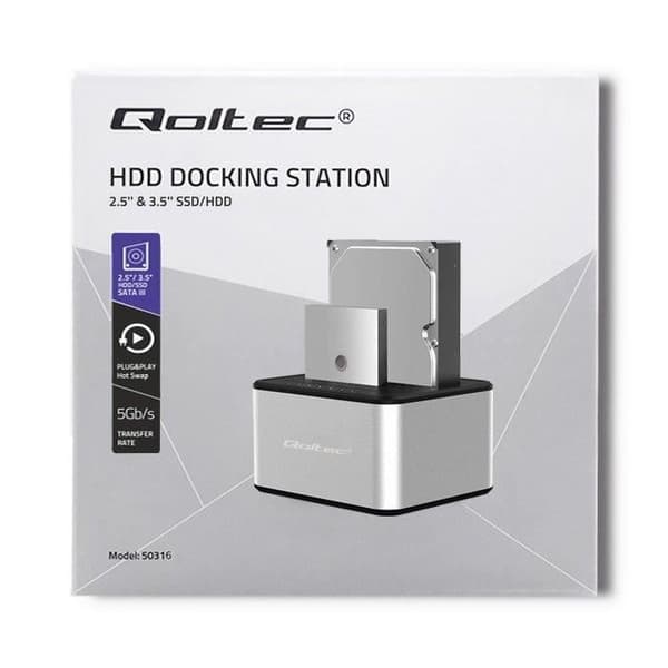 Qoltec dockningsstation 2xHDD/SSD, USB 3.0 - 5901878503165