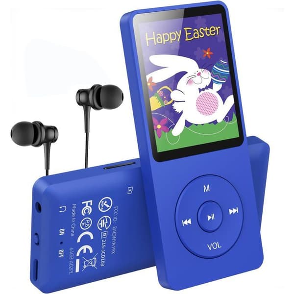AGPTEK 64Go MP3-spelare Klassisk, Ultra-Lång Batteritid upp till 70 Timmar, Super Lätt 30g, Spelar Musik utan Förlust Hi-Fi -Blå