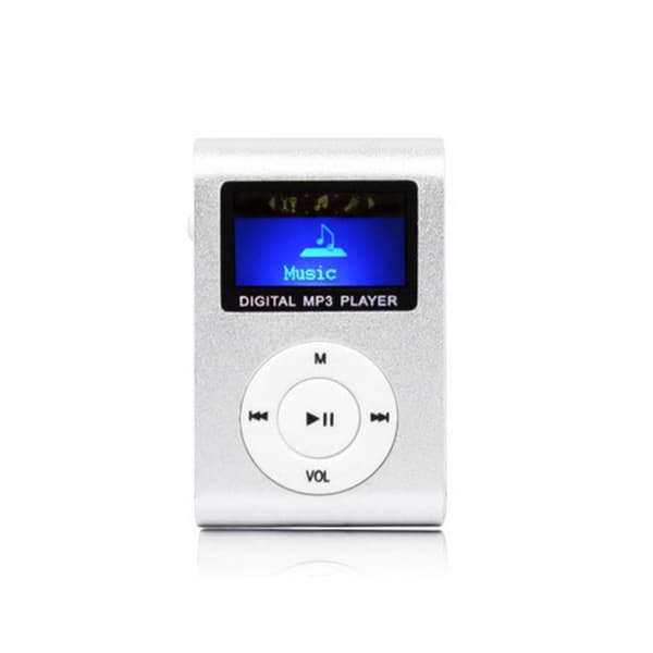 MP3-soitin LCD-näytöllä ja MicroSD-lukijalla - pienikokoinen musiikkisoitin, jossa on klipsi ja ladattava akku