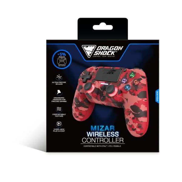 DragonShock - MIZAR BT - Trådlös handkontroll Red Camo för PS4, PC och mobil