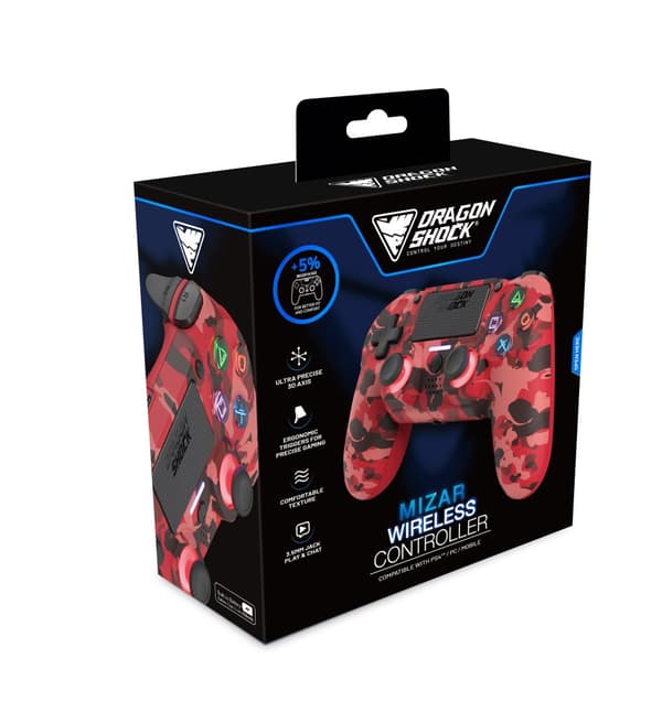 DragonShock - MIZAR BT - Trådlös handkontroll Red Camo för PS4, PC och mobil