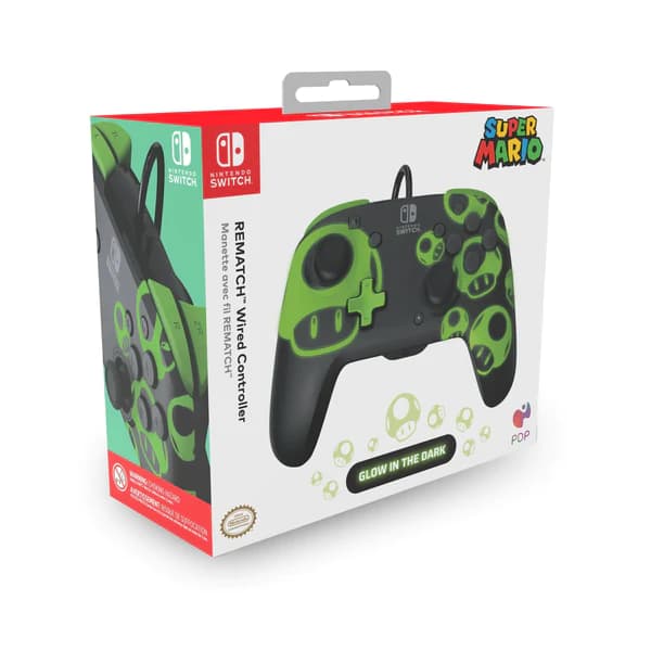 PDP - REMATCH 1-UP (Glow-in-the-dark) sladdansluten handkontroll för Nintendo Switch och Switch OLED