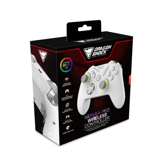 DragonShock - NEBULA PRO - Pro trådlös handkontroll vit kompatibel med Nintendo Switch - Switch Lite - Switch OLED - PS3 - PC - Android