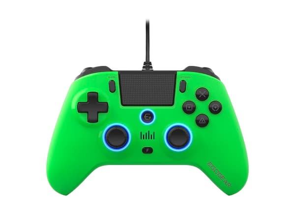 EgoGear - SC10 trådbunden handkontroll grön med port för audio-headset för PS4, PS3 & PC