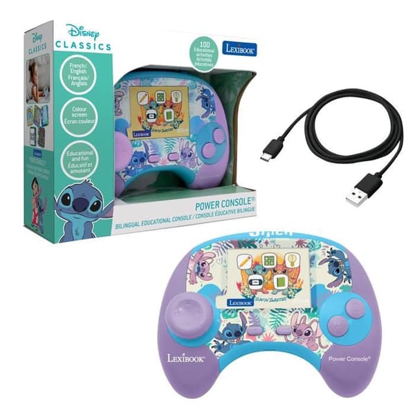 Power Console® Stitch tvåspråkig talande pedagogisk spelkonsol med 100 aktiviteter och en 2,8" skärm på franska och engelska