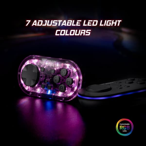 DragonShock - Trådlöst minikontrollpar Glow-Fusion & Svart för Nintendo Switch, Switch OLED, PC, Android och IOS