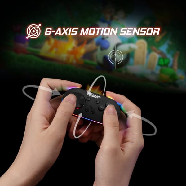 DragonShock - Trådlöst minikontrollpar Glow-Fusion & Svart för Nintendo Switch, Switch OLED, PC, Android och IOS