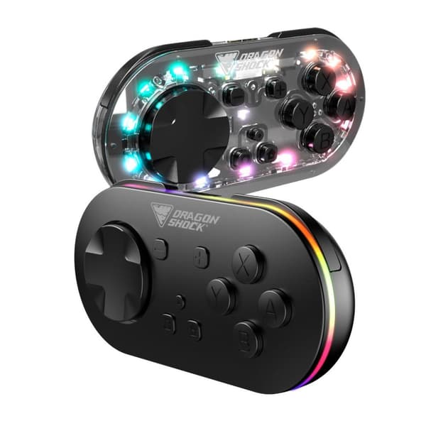 DragonShock - Trådlöst minikontrollpar Glow-Fusion & Svart för Nintendo Switch, Switch OLED, PC, Android och IOS