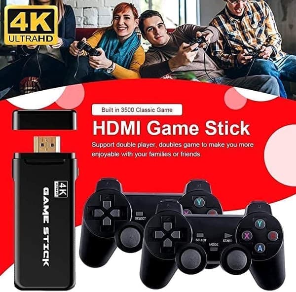 Trådlös Retro spelkonsol,Retro Game Stick, plug and play videospelsticka inbyggd i20 000+ spel,9 klassiska emulatorer,4k högupplöst hdmi-utgång(64g)