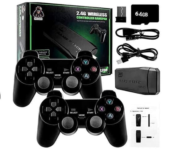 Trådlös Retro spelkonsol,Retro Game Stick, plug and play videospelsticka inbyggd i20 000+ spel,9 klassiska emulatorer,4k högupplöst hdmi-utgång(64g)