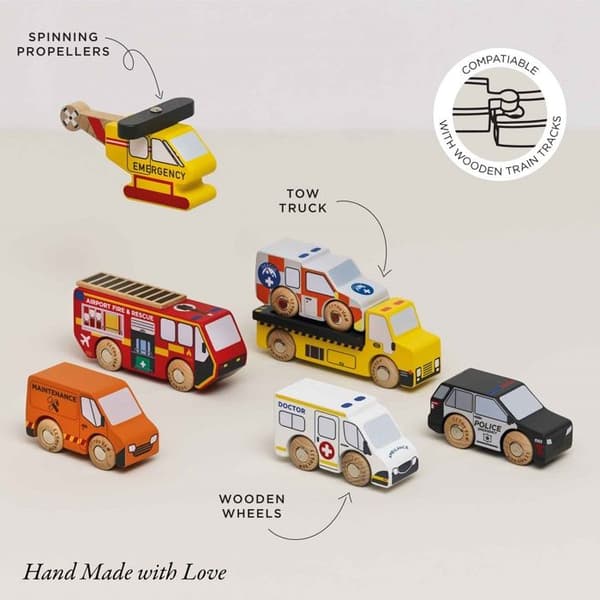 Miniatyrfordon i trä - Toy Van - TV446 - 7 nödfordon - För barn 3 till 8 år - Beige