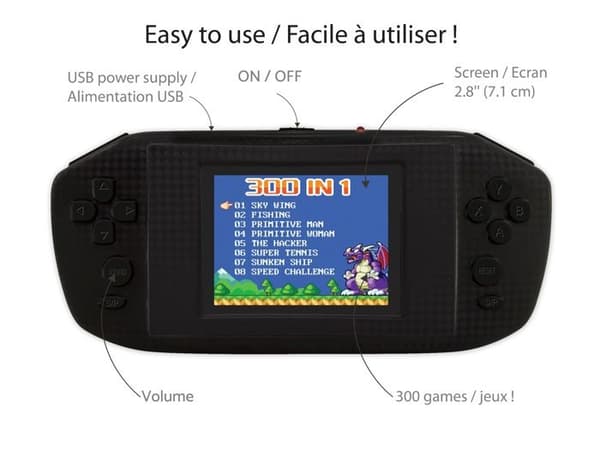 Portabel Compact Power Cyber Arcade®-konsol - 2,8-tumsskärm 300 spel