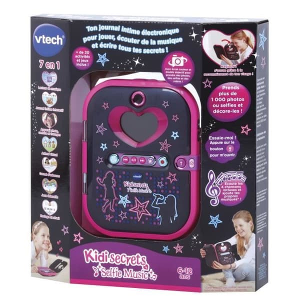 VTECH Kidisecrets Selfie Musik Svart Elektronisk Dagbok med MP3-spelare för Flickor i Åldrarna 6 till 12