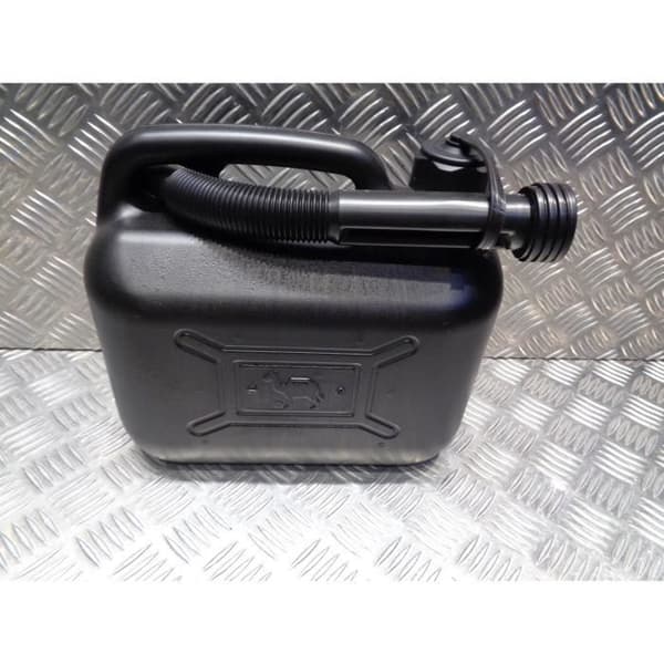 jerrycan jerrycan svart plastbehållare 5 liter med hällpip bensin diesel benson motorcykel skoter fyrhjuling