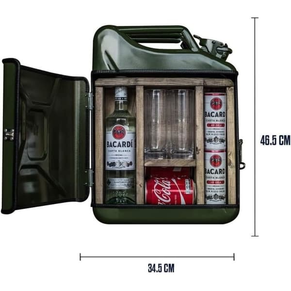 Jerrican Mixdrycker 20L Jerrican Bar för Whisky Metall Jericane Verde 46,5 x 34,5 x 14 cm Rörlig Bar Whiskeybar Ca