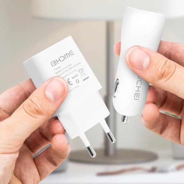 Pack 3 in 1 Nätladdare 2.1A billaddare 2.1A och mikro-USB-kabel Vit