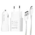 Miniatyrbild 1 av 4: Pack 3 in 1 Nätladdare 2.1A billaddare 2.1A och mikro-USB-kabel Vit