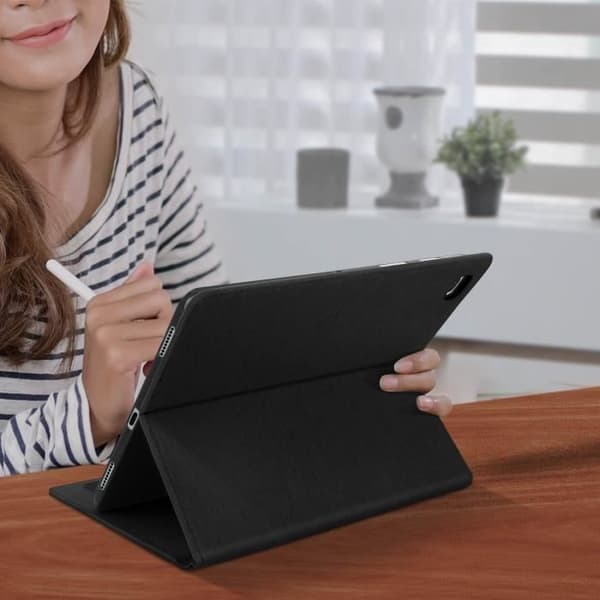 Hus - Samsung - Galaxy Tab S5e - Ekoskinn - Kortfack - Stödfråga - Svart