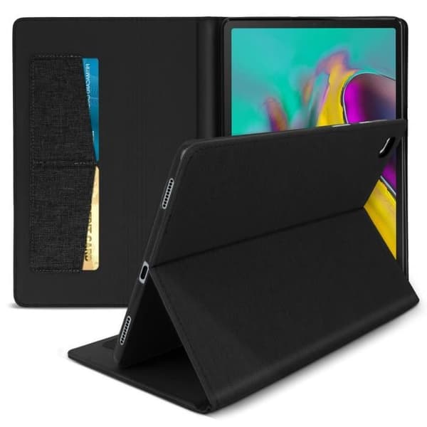 Hus - Samsung - Galaxy Tab S5e - Ekoskinn - Kortfack - Stödfråga - Svart