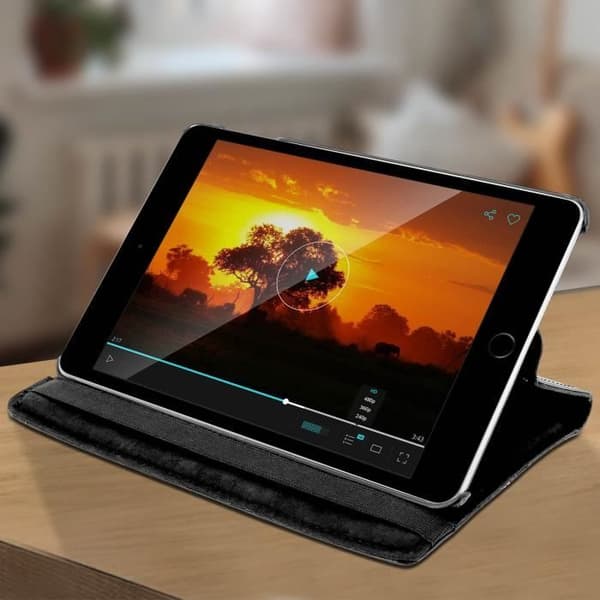 Housse för iPad Mini 4 / iPad Mini 2019 - Svart - Ekoskinn - 360° Stöd - Heltäckande skydd