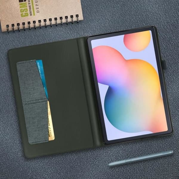 Hus - Samsung - Galaxy Tab S6 Lite - Ekoskinn - Kortfack - Stödfunktion - Grå