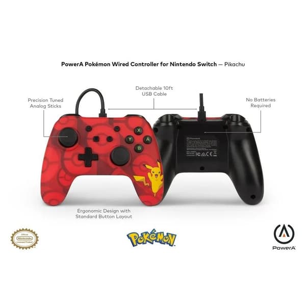 PowerA Pikachu Pokeball Red Enhanced Wired Controller for the Nintendo Switch