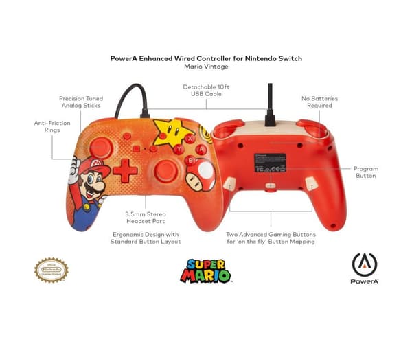 PowerA Super Mario Red Enhanced Wired Controller for Nintendo Switch