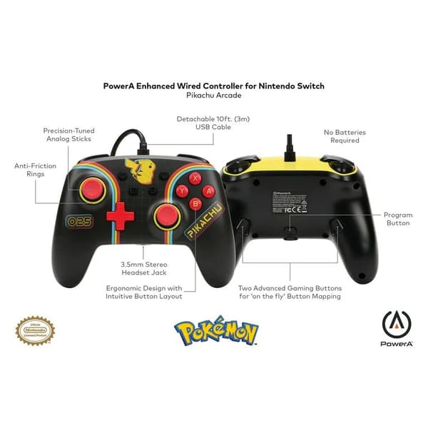 PowerA Pikachu Arcade Enhanced Wired Controller for the Nintendo Switch