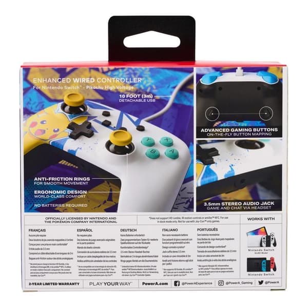 PowerA Pikachu White attack Enhanced Wired Controller for the Nintendo Switch